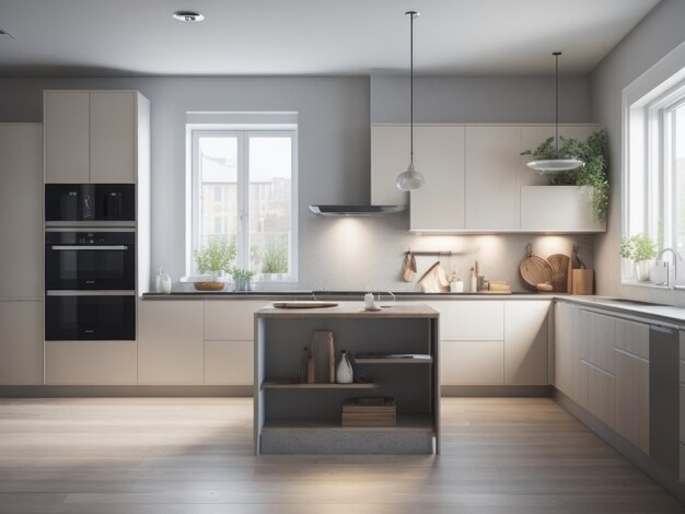 Modern kitchen interior with clean countertops sleek cabinets and stainless steel