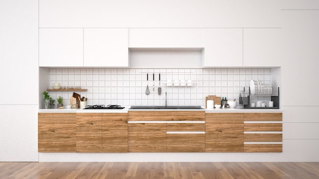 Modern kitchen interior with furniture.3d rendering