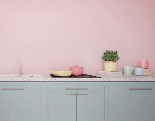 Modern kitchen interior with pastel color