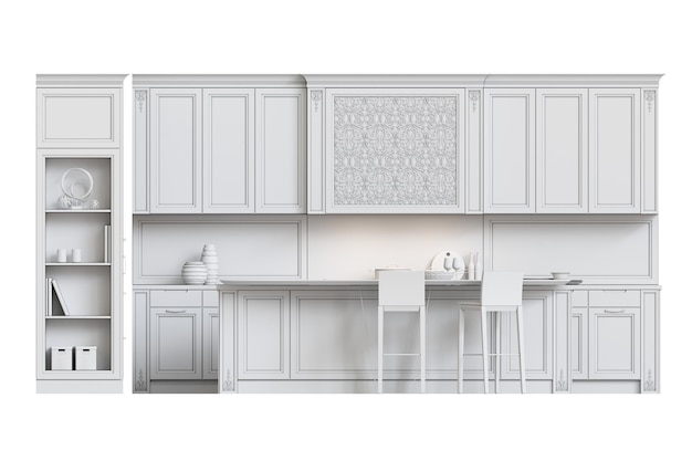 写真 白い背景に隔離された現代的なキッチン 家具 3dイラスト cgレンダー