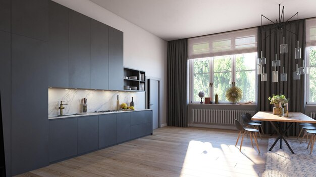 Foto cucina moderna in stile loft