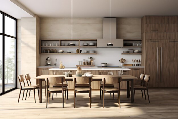 Premium AI Image | Modern Kitchen Room Interior Design 3D Rendering