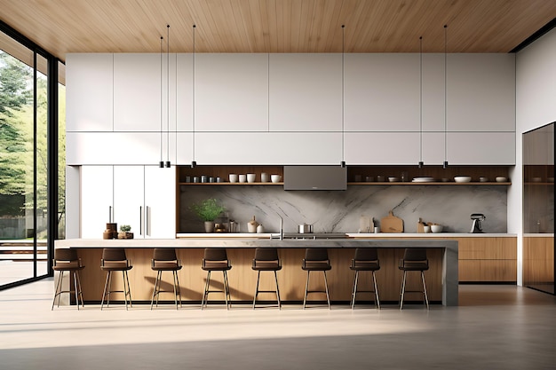 Modern Kitchen Room Interior Design 3D Rendering