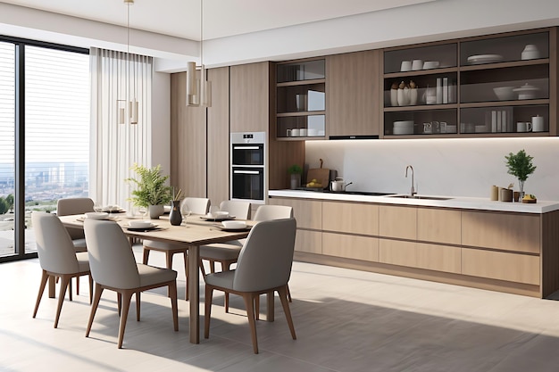 Modern Kitchen Room Interior Design 3D Rendering