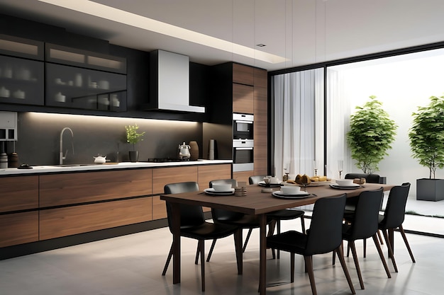 Modern Kitchen Room Interior Design 3D Rendering