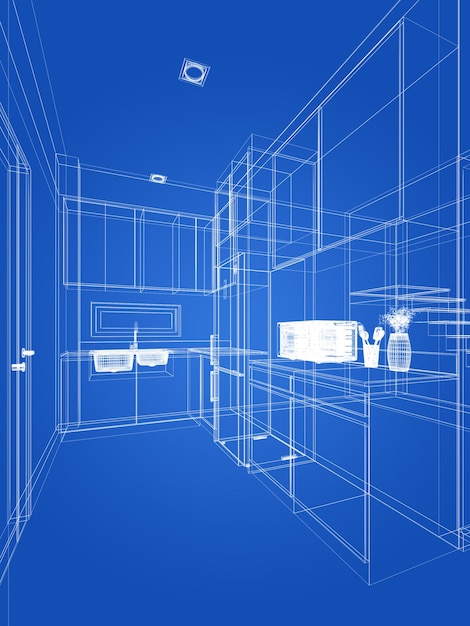 現代キッチン インテリアデザイン 3Dレンダリング