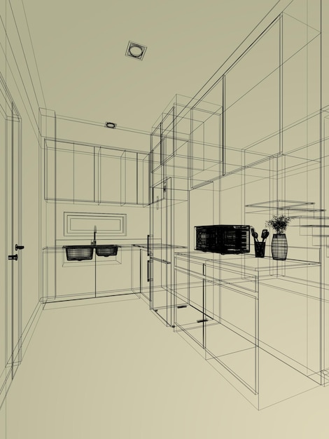 現代キッチン インテリアデザイン 3Dレンダリング