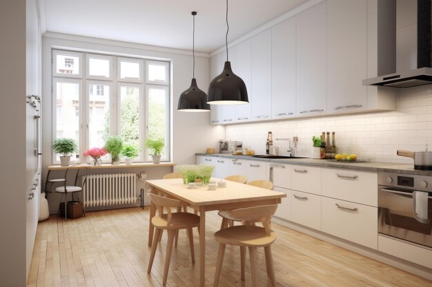 Modern kitchen in Scandinavian style Illustration AI GenerativexA