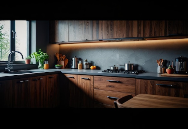 A modern kitchen space featuring sleek design elements