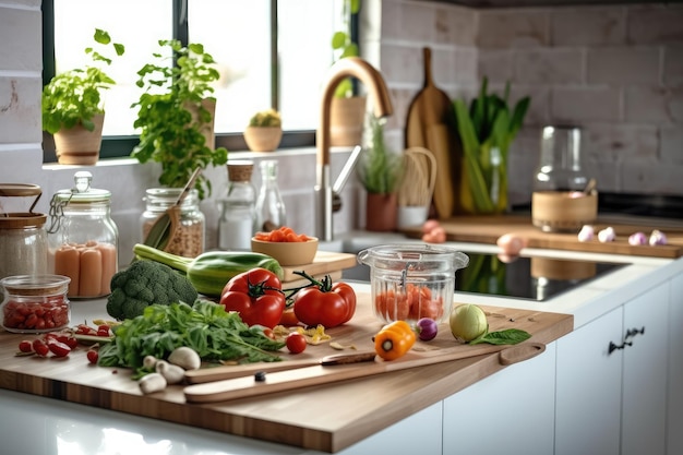 Modern kitchen table countertop with domestic professional advertising food photography