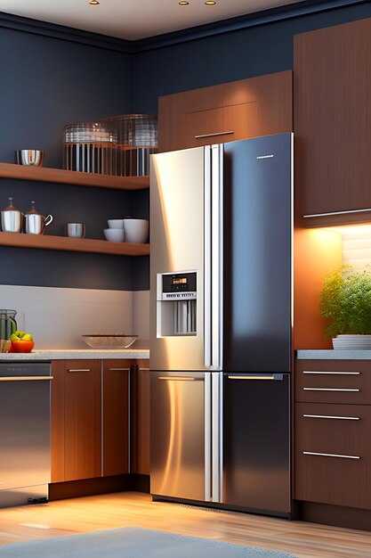 Фото Современная кухня с холодильником с дисплеем