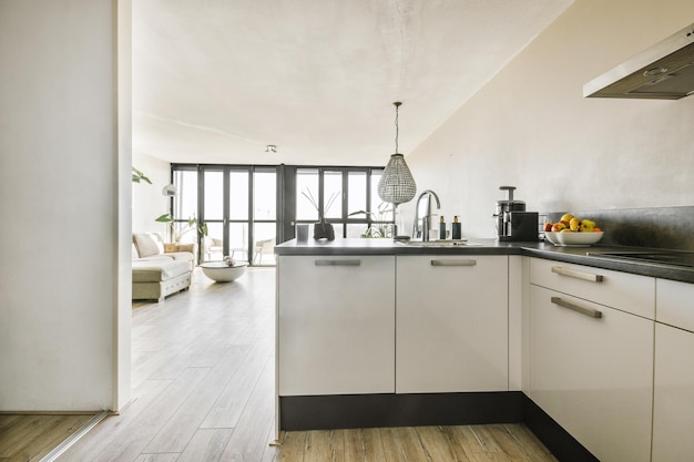 Modern kitchen with dining area