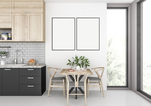 Modern kitchen with empty double frames