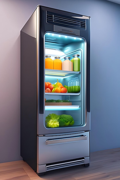 Modern kitchen with a fridge with a display