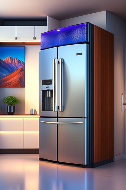 Foto cucina moderna dotata di frigorifero con vetrina