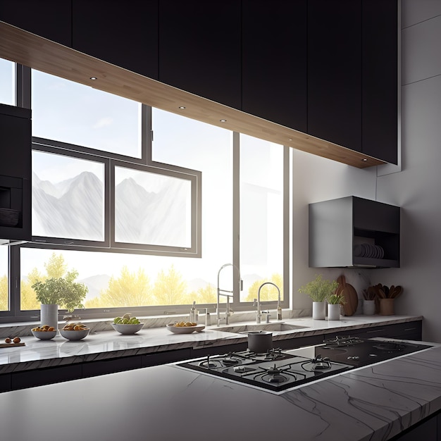 A modern kitchen with a gas stove and natural light coming through the window