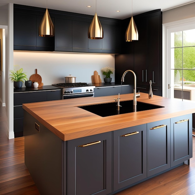 A modern kitchen with a sink and a window