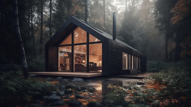 Modern klein huis in bosschuurhuis gezellige realistische Al gegenereerd