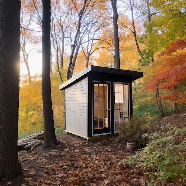 Foto modern klein huis in het bos