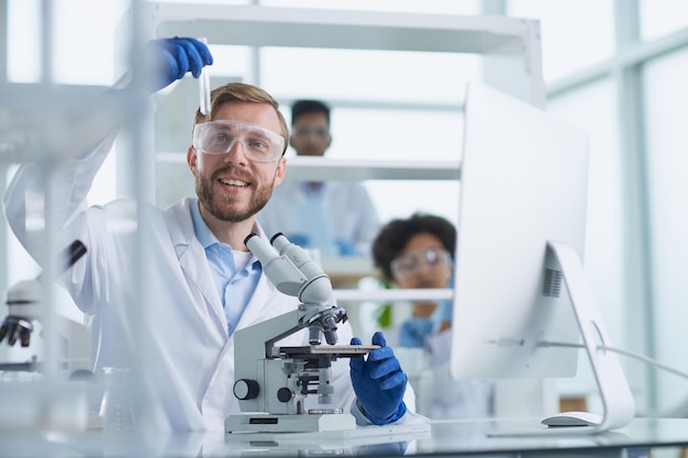 In a Modern Laboratory Research Scientist Conducts Experiments