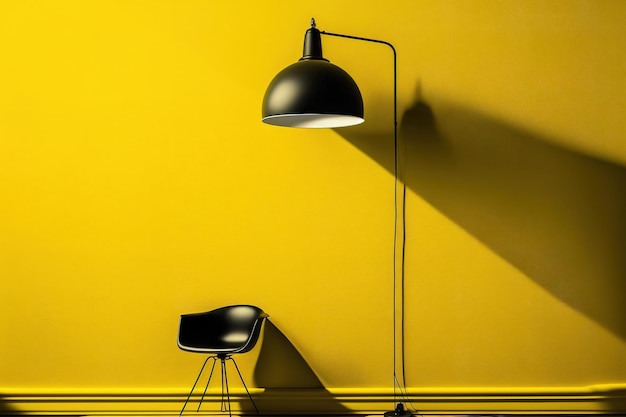 노란색 벽이 있는 현대적인 램프 노란색 인테리어