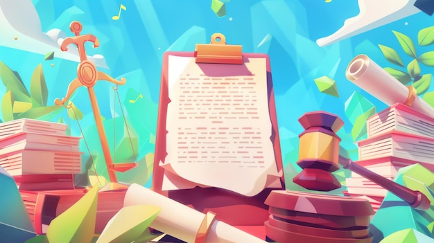 Фото Современная целевая страница с руководящими принципами, правилами и соглашениями с иллюстрацией карикатурной бумаги концепция деловых документов для соблюдения правовых требований