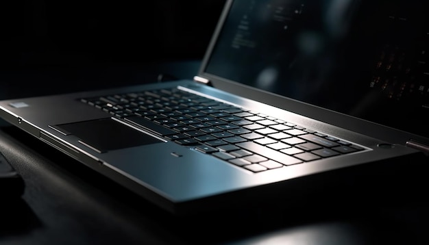 Photo modern laptop on desk connected to wireless network for work generated by ai