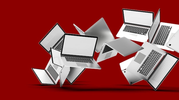 Modern laptop isolated on red background 3D Illustration