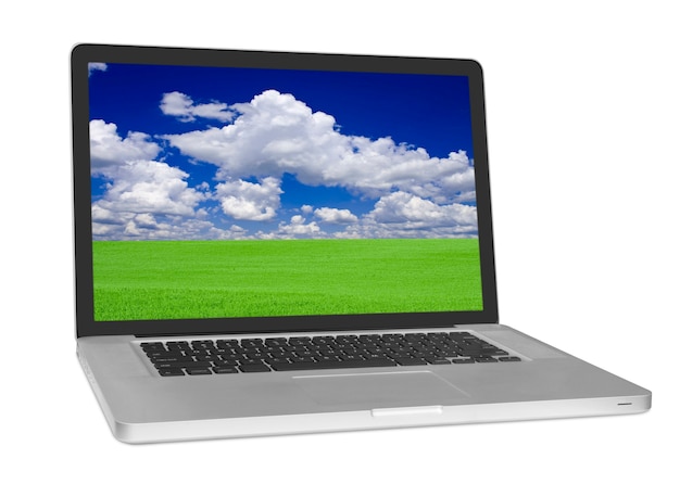 Modern laptop isolated on white background .