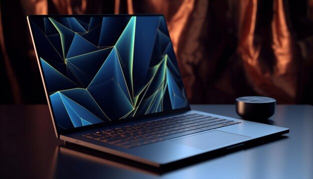 Modern Laptop Mockup on a Table Against a Colorful Wall