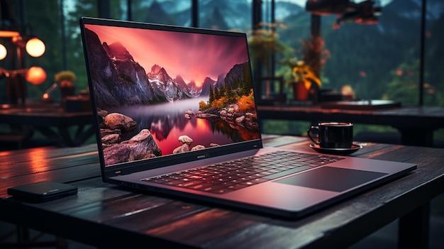 Modern laptop on table in modern officegenerative ai