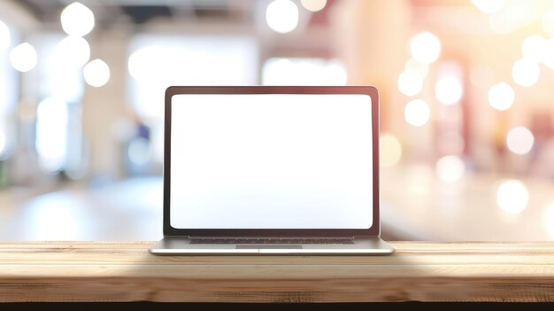 Modern Laptop with Blank Screen on Wooden Table