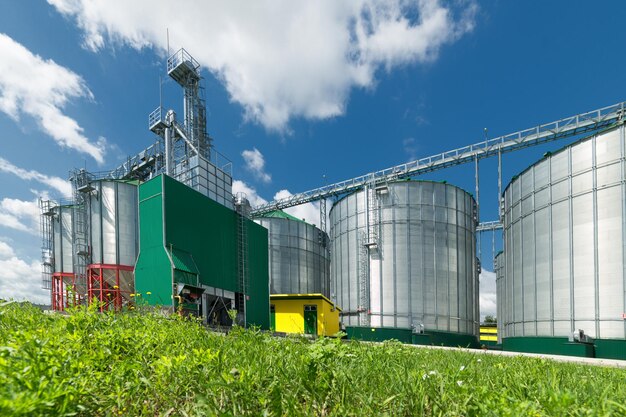 Modern large granary Sunny day blue sky white clouds