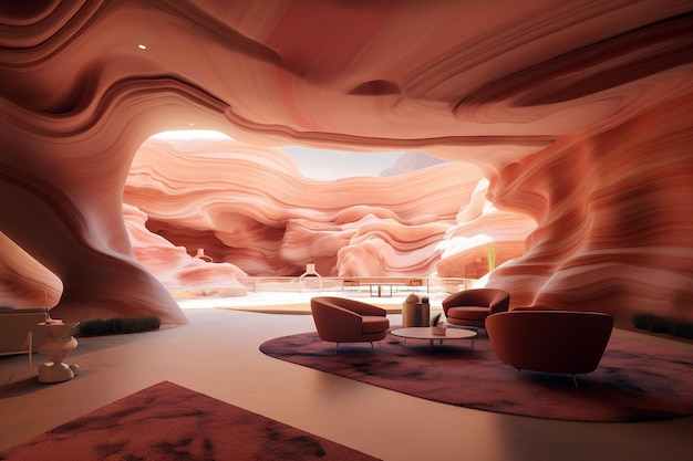 사진 열린 사막에서 소파와 함께 현대적인 큰 주거 공간 생성 ai 개념