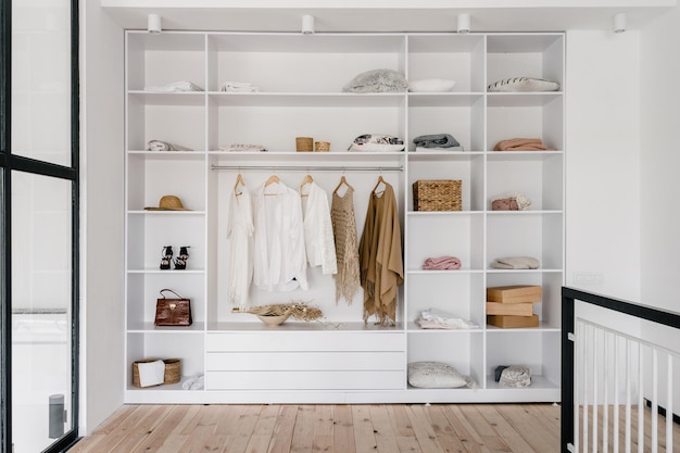 modern and large wardrobe in dressing room
