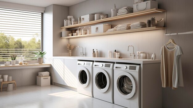 Modern Laundry Room with White Appliances