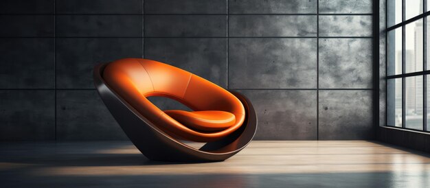 Modern leather ovalshaped relax chair in abstract empty room closeup view