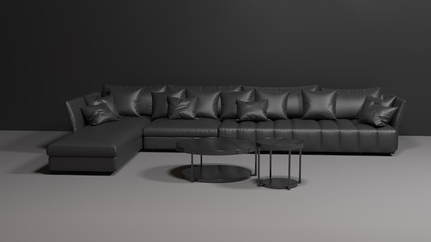 Modern leather purple fabric corner sofa with table 3d render interior designFurniture Collection