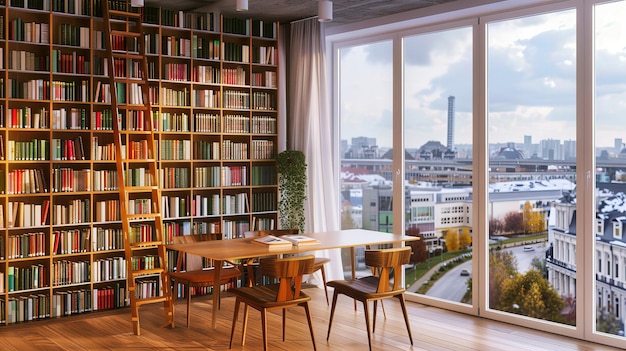 modern library space with wide selection of books offering a quiet and inviting environment for reading and study
