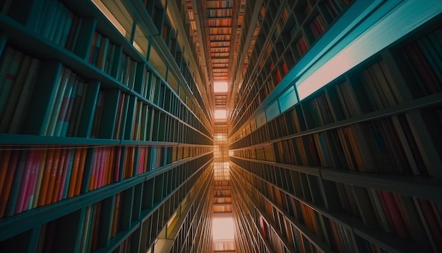 Современная библиотека с обширной коллекцией, созданной искусственным интеллектом.