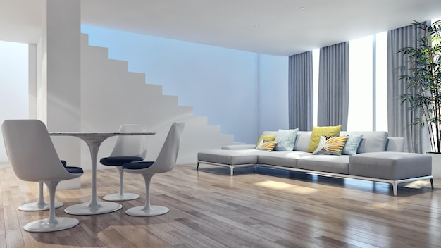 Modern licht interieur appartement Woonkamer 3D-rendering illustratie