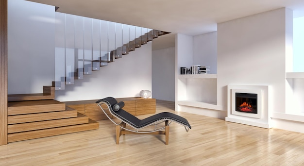 Modern licht interieur appartement Woonkamer 3D-rendering illustratie