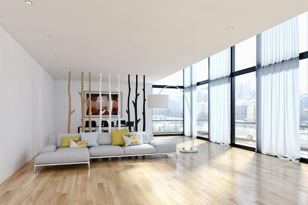 Modern licht interieur appartement Woonkamer 3D-rendering illustratie