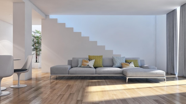 Modern licht interieur appartement Woonkamer 3D-rendering illustratie