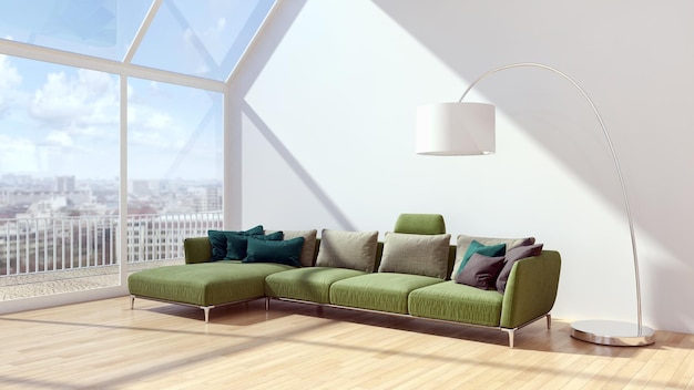 Modern licht interieur appartement Woonkamer 3D-rendering illustratie