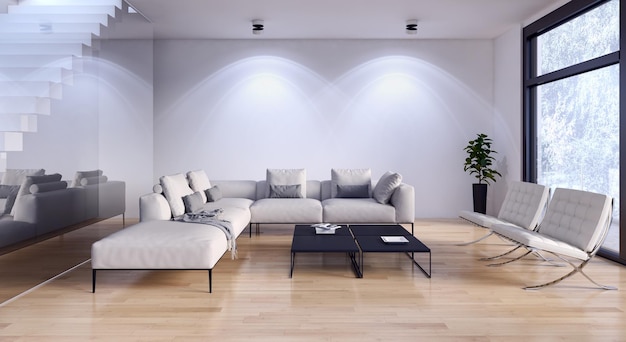 Modern licht interieur appartement Woonkamer 3D-rendering illustratie