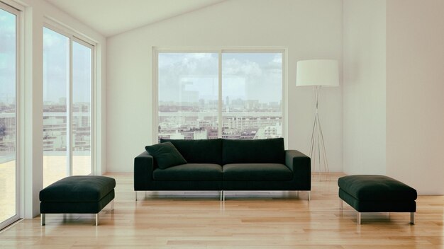 Modern licht interieur appartement Woonkamer 3D-rendering illustratie