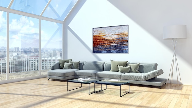 Modern licht interieur appartement Woonkamer 3D-rendering illustratie