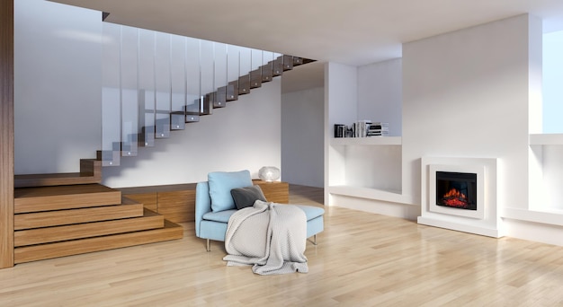 Modern licht interieur appartement Woonkamer 3D-rendering illustratie