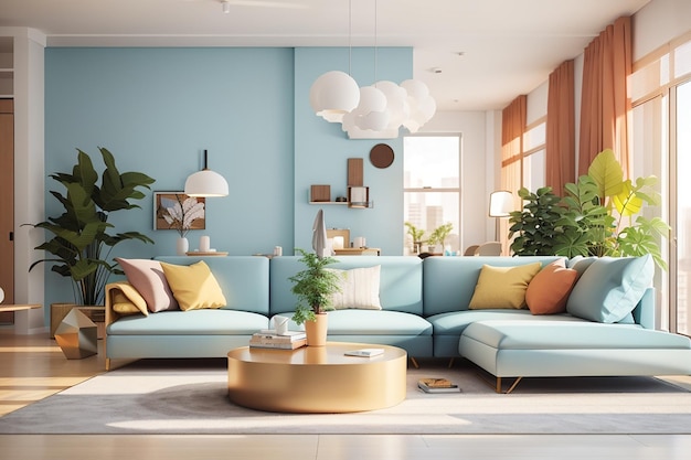 Modern licht interieur appartement woonkamer 3d rendering illustratie